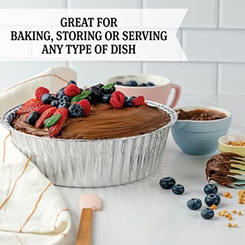 PLASTICPRO 10'' Inch Round Tin Foil Pans Disposable Aluminum, Extra Deep Freezer & Oven Safe - For Baking, Cooking, Storage, Roasting, & Reheating, Pack of 20