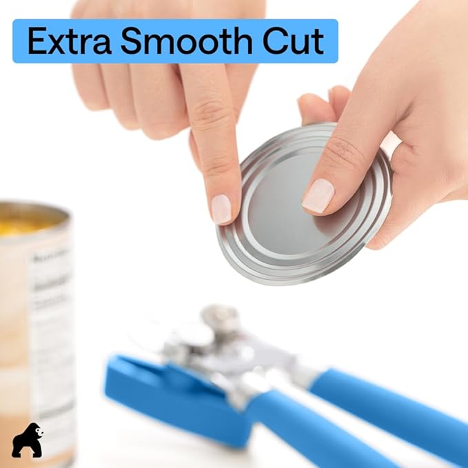 GORILLA GRIP Heavy Duty Stainless Steel Smooth Edge Manual Can Opener and Bottle Openers, Soft Comfortable Handle, Oversized Handheld Turn Knob, US Designed Multifunctional Kitchen Tool, Aqua