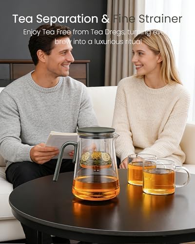ZENS Magnetic Glass Infuser Teapot with 2 Cups for Loose Tea Steeper, 34oz