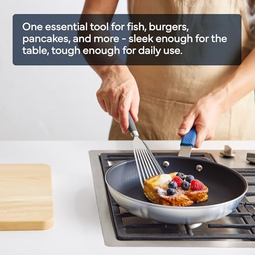 Misen Fish Silicone Spatula - Slotted Turner for Cooking - Perfect for Frying - Heat Resistant - Dishwasher Safe -1mm Thick Flexible Flipper - Soft Silicone Grip Handle for Easy Use (Pack of 2)