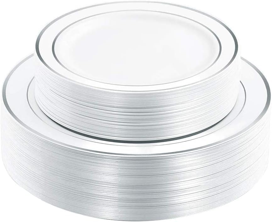 I00000 60 Pcs Silver Plastic Plates, Premium Silver Disposable Plates