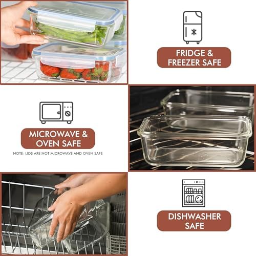 Razab 16 Pc (Set of 8) 30 Oz Glass Meal Prep Containers with Lids, Airtight Large Glass Food Storage Containers, Reusable Leak Proof BPA Free, Freezer to Oven and Dishwasher Safe