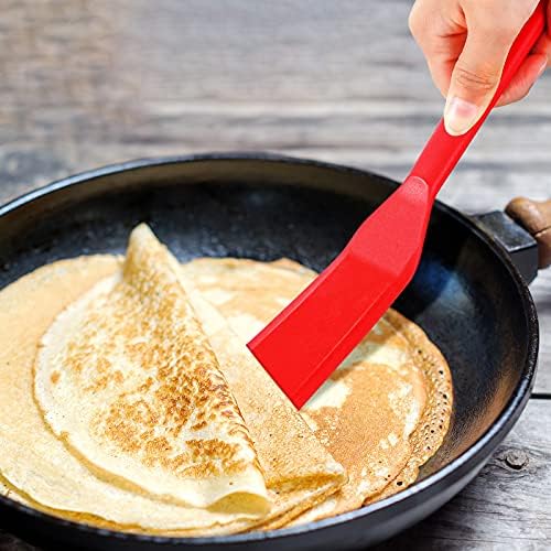 Zopeal 2 Pcs Crepe Spatula Narrow Silicone Long Non Stick, Red, Black
