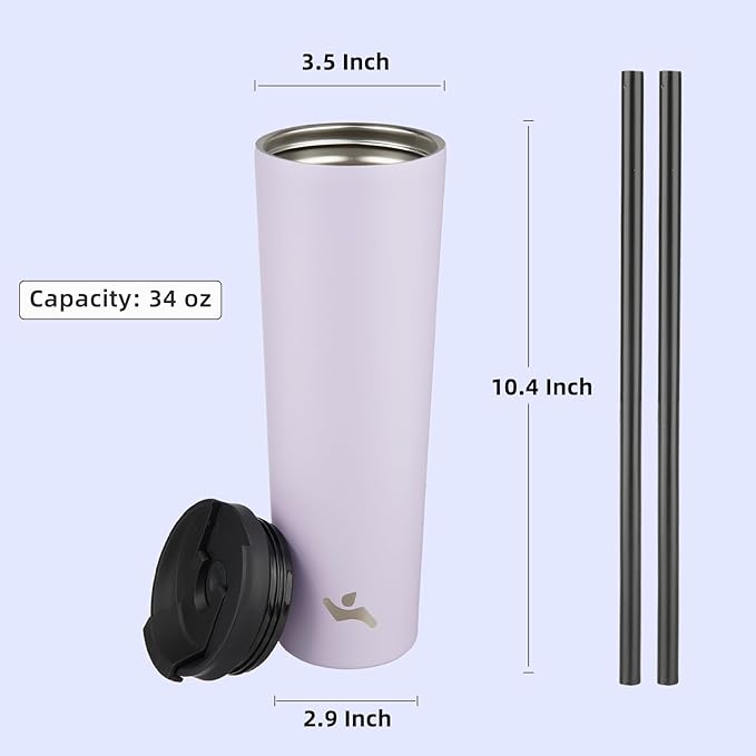34 OZ Insulated Tumbler with Lid and 2 Straws Stainless Steel Water Bottle Vacuum Travel Mug Coffee Cup,Taro