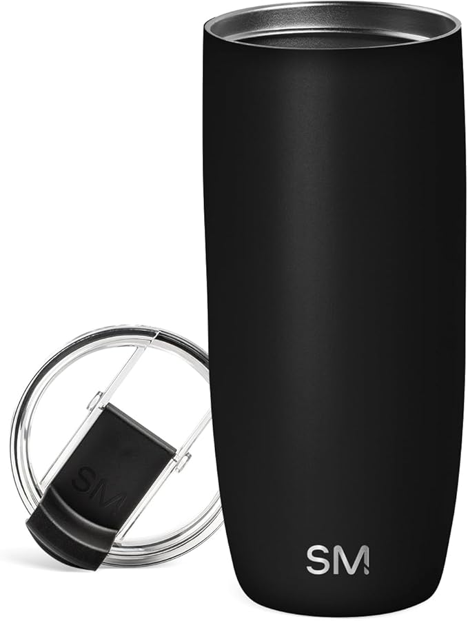 Simple Modern Voyager Tumbler with Flip Lid | Travel Coffee Mug | Insulated Stainless Steel Cold Brew Iced or Hot Coffee Cup | Gifts for Women Men Her Him | 20oz, Midnight Black