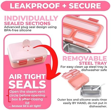 kinsho Small Stainless Steel Bento Box Lunch Container, Baby Toddlers, Pink