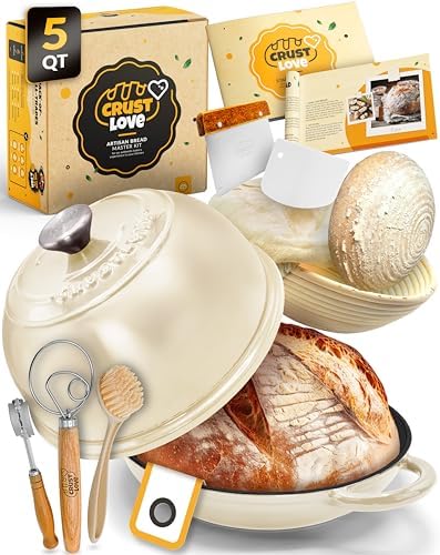 CRUSTLOVE 5 QT Enameled Dutch Oven for Bread Baking with Lid & Starter Kit