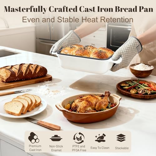 Enameled Cast Iron Sourdough Bread Dutch Oven,Loaf Pans-Cream
