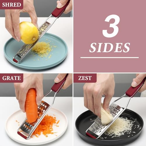 Cambom Cheese Grater Citrus Zester Lemon Zester, Pack of 3, Red