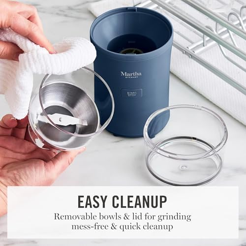 Martha Stewart Electric Coffee & Spice Grinder with Dual Bowls, Indigo Blue