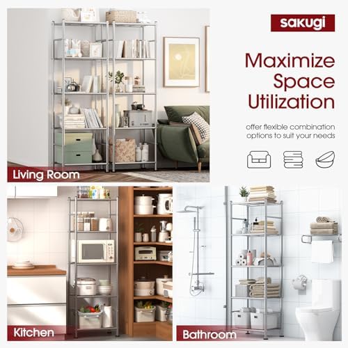 Sakugi 2-Pack 5-Tier Metal Storage Shelves, 18.4"x12.6"x57.4", Silver