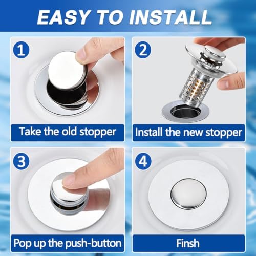 Sink Stopper Hair Catcher, Pop-up Sink Drain Strainer with Removable Stainless Steel Strainer Basket Hair Catcher, Bathroom Sink Strainer for Bathroom Sink Stopper (2PCS)