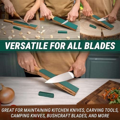 BeaverCraft Leather Strop for Knife Sharpening - Double-Sided Knife Strop & Stropping Compound Kit - Honing Strop Block 14" for Woodcarving Tools, Chisel Knife Sharpening Kit Leather Sharpener LS6P1