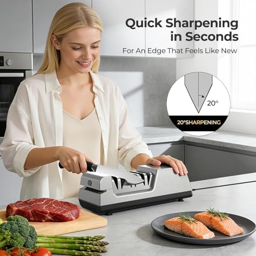 Narcissus Knife Sharpener, 3-Stage Diamond Electric Knife Sharpener for Stainless Steel & Ceramic Kitchen Knives, 40 Seconds Quick Repairing & Polishing, Open Design Port for Scissors Sharpening
