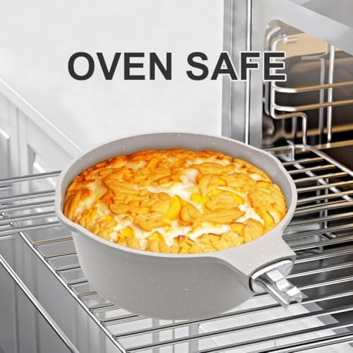 2.5 Qt Nonstick Sauce Pan with Lid, Sauce Pot with Pour Spout, White