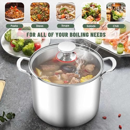 Herogo 12 Quart 18/10 Stainless Steel Stock Pot with Lid, Large Heavy Duty Soup Pot Compatible with Electric, Gas, Induction and Gas Cooktops, Dishwasher Safe