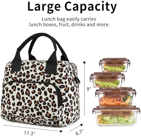 Lunch Bag Women Lunch Box for Women Adult Cute Insulated Lunch Bag Lager Cooler Lunch Tote Bags for Work Picnic (Leopard)