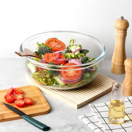 NUTRIUPS 6 QT Large Glass Mixing Bowl, Clear Big Salad Bowl for Kitchen