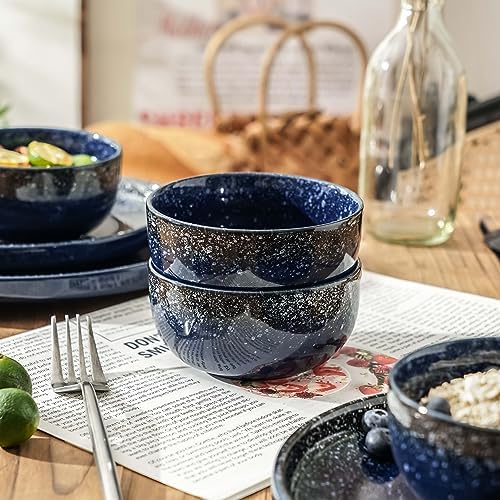 S&Q'S CERAMICS Ceramic Small Bowls for Kitchen, Set of 6, 9 oz Ice Cream Bowls, Small Bowl Set for Dipping, Breakfast, Oatmeal, Microwave and Dishwasher Safe (Navy Blue)