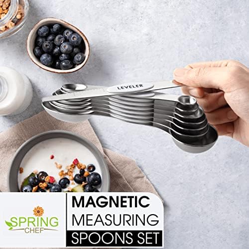 Spring Chef Stainless Steel 8 Magnetic Measuring Spoons for Kitchen, White
