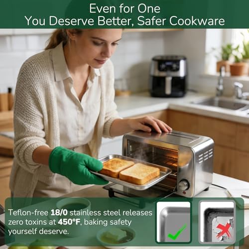 18/0 Stainless Steel Baking Sheet with Cooling Rack, 9.2 Inch Oven-Safe Non-Toxic Cookie Sheets for Baking, Coating Free & Rust Resistant for Healthy Family Baking, Easy to Clean, Heavy Duty