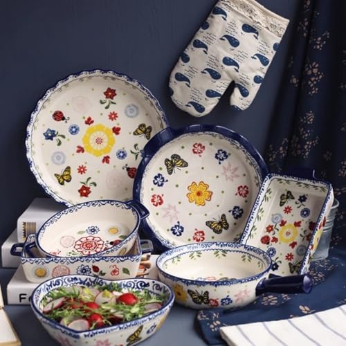 Round Baking Pan,Christmas Pie Pizza Pan, Ceramic Glaze Baking Dish for Cooking, Cake Dinner, Banquet and Daily Use