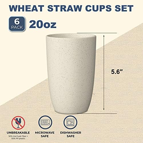 Wrova Wheat Straw Cups 6 PCS Good Alternative to Plastic Reusable Cups 20 oz Unbreakable Drinking Cup Reusable Dishwasher Safe Water Plastic Glasses Mixed Color