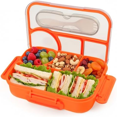 Bento Box for Adults, 4 Compartments Lunch Box, Lunch Containers, Orange
