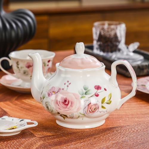 27oz Porcelain Rose Floral Teapot, Classic Tea Gift