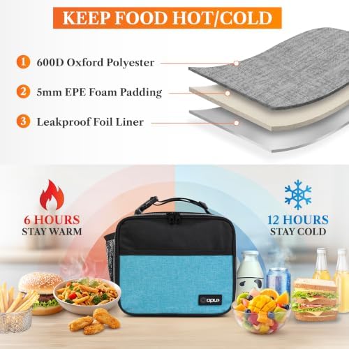 opux Insulated Lunch Bag for Kids, Reusable Lunch Box for School, Sea Blue