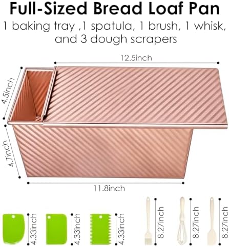 【6 Bonus Tools】2.2lb Pullman Loaf Pan with Lids,Premium Non-Stick Sandwich Bread Loaf Pan with Lid for Homemade Bread, Carbon Steel Corrugated Bread Toast Box Mold with Cover for Sourdough Loaf Pan
