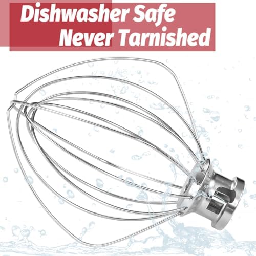 K45WW Dishwasher Safe Whisk Attachment Fits 4.5 Quart and 5 QT KitchenAid Tilt-Head Stand Mixer Stainless Steel 6 Wires Whip for Egg Heavy Cream Beater, Cakes Mayonnaise