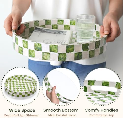 CHI AN HOME 16"x12" Capiz Serving Tray, Decorative Coffee Table Tray, Green