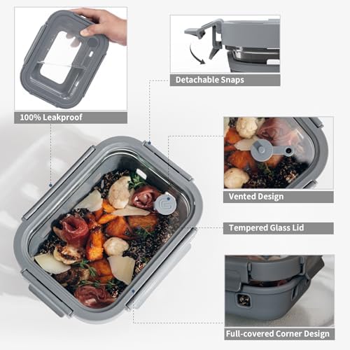 GENICOOK 5 Pc Glass Meal Prep Containers with Glass Lids