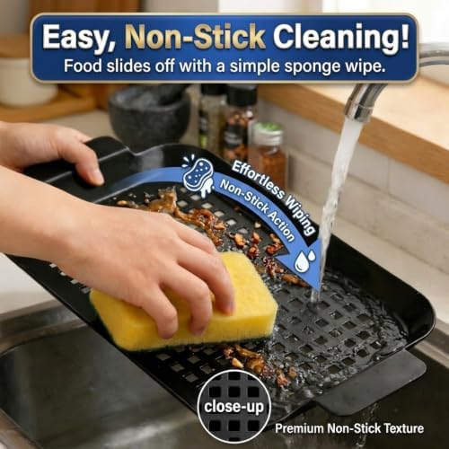 Grill Pan Topper with Holes for Outdoor BBQ, Non-Stick Enamel(14.4"x9.8")
