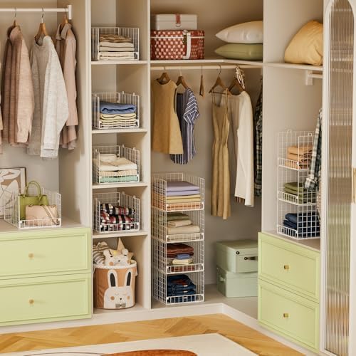 Yociyoga Stackable Closet Organizers and Storage - 4-Tier Stackable Storage Bins, Foldable Closet Shelf Organizer Basket, Clothes Organizers Shelves for Organizer System(Patent 30022416)