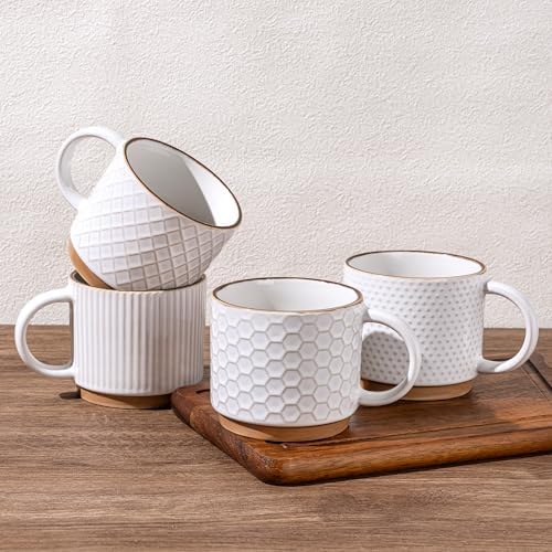GBhome 15 OZ Stackable Coffee Mugs Set of 4, Ceramic Coffee Cups Set