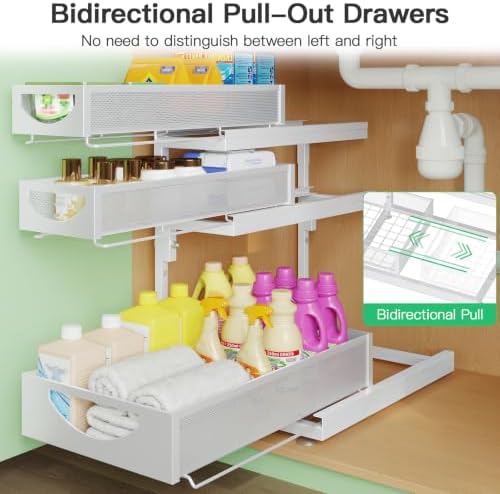 Under Sink Organizer, 1-Pack 3-Tier Pull Out Cabinet Organizers and Storage
