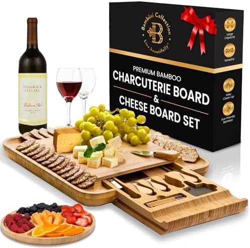 Charcuterie Board Cheese Board Set with Accessories - Bamboo Wooden Serving Tray, Platter - House Warming Gifts New Home, Wedding, Bridal Shower, Anniversary, Housewarming, Birthday Gifts for Women