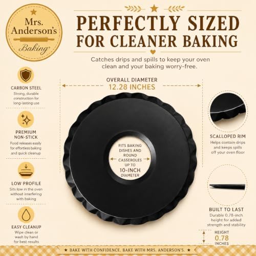 Mrs. Anderson’s Baking Non-Stick Pie Drip Catcher Pan, Carbon Steel with Premium Non-Stick Coating, PFOA and BPA Free