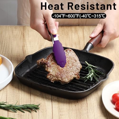 HOTEC Small Silicone Kitchen Tongs 7-Inch Mini Serving Tongs, Set of 3