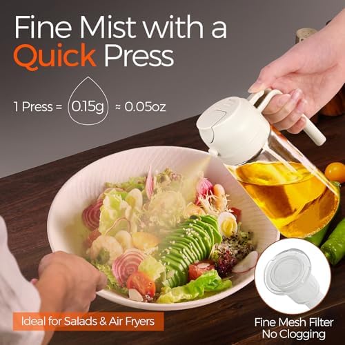 YARRAMATE 16 oz 2-in-1 Glass Olive Oil Sprayer for Cooking, WhiteOrange