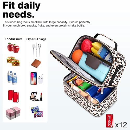 BALORAY Lunch Bag for Women Men Adult Lunch Box (Khaki Leopard Strap),L