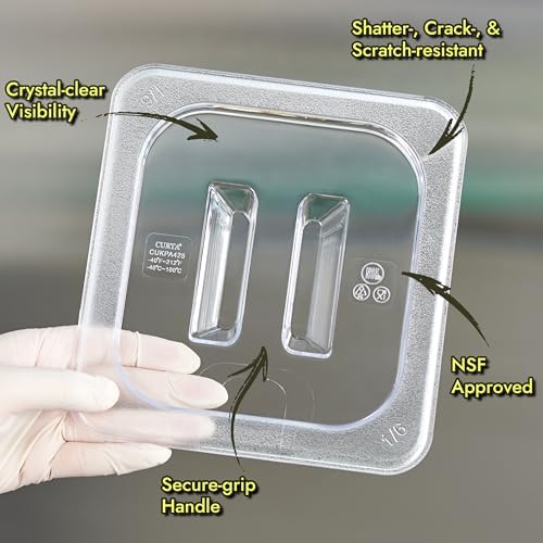 CURTA 6-Pack 1/3 Size 6" Deep NSF Polycarbonate Food Pans with Handled Lids & Drain Trays | Dishwasher & Freezer Safe Clear Container for Prep Tables, Buffet, Salad Bar, Commercial & Home Kitchen
