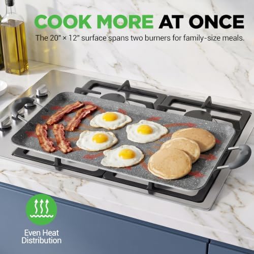 NutriChef Double Burner Griddle | Flat Top Griddle for Stove Top