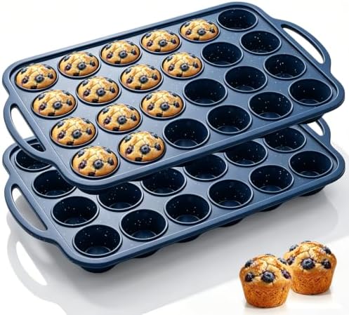 Vinino 2 Pack Mini Silicone Muffin Pan with Stainless Steel Frame - Blue