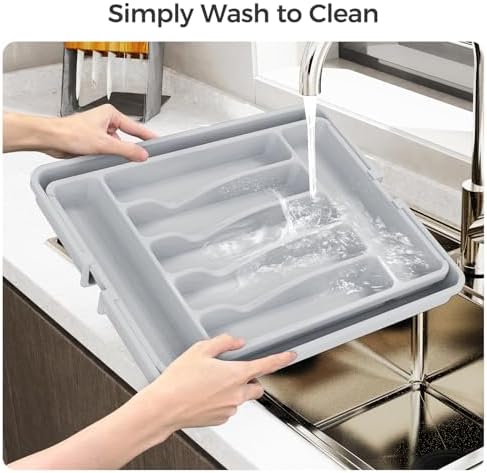 ukeetap Extra Large Expandable Silverware Organizer, Flatware Tray,Gray