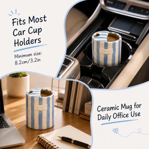 Ceramic Coffee Mug with Sip Hole 12oz, To Go Ceramic Mug Striped