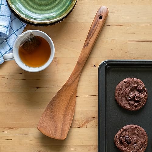 FAAY Teak Wooden Turner, Saute Paddle, Spatula, Compact - XL Size, Healthy and High Moist Resistance for Non Stick Cookware (12 Inch Flat Edge Spatula)