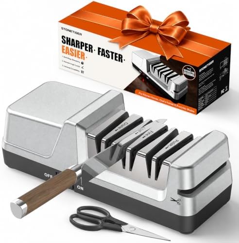 4-in-1 Electric Knife Sharpener for Home Cooks Kitchen, Silver